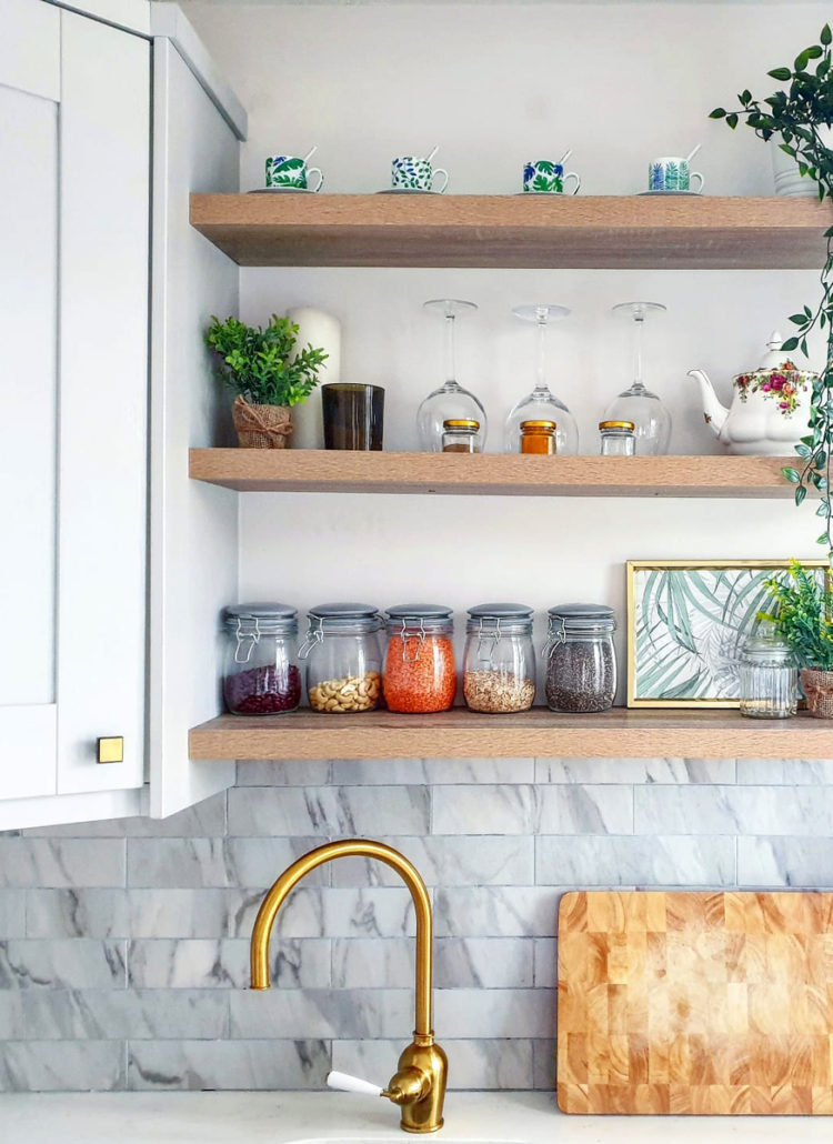 Kitchen shelves with jars